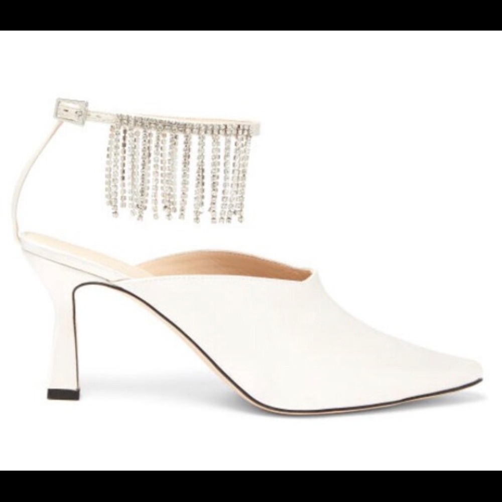 Elegant White Women's Heels with Rhinestone Ankle Strap